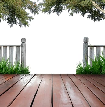 wooden terrace and white background