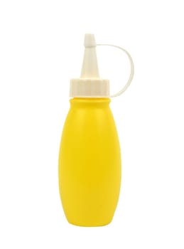 mustard  squirt bottles isolated on white