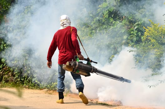 man Fogging to prevent spread of dengue fever in thailand
