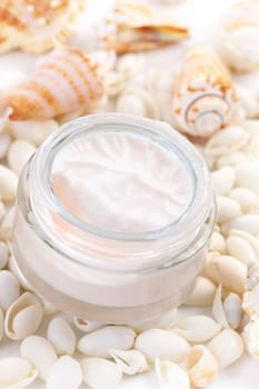 Natural face cream on seashells