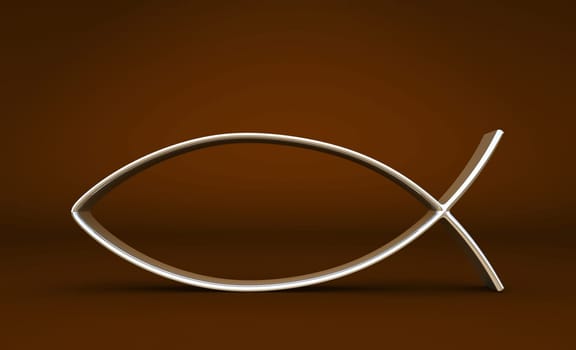 3D ICHTHYS Silver on Brown 01