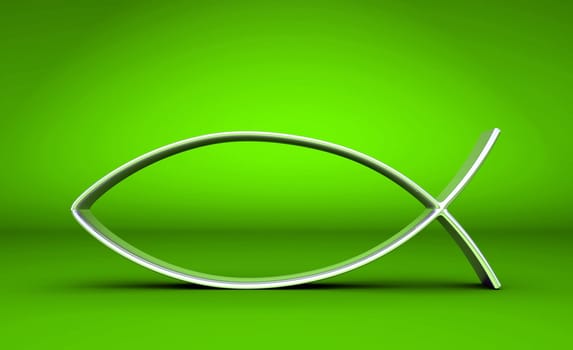 3D ICHTHYS Silver on Green 03
