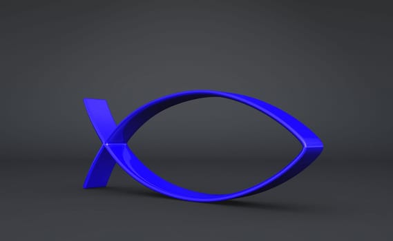 3D Fish Symbol Blue on Black 09