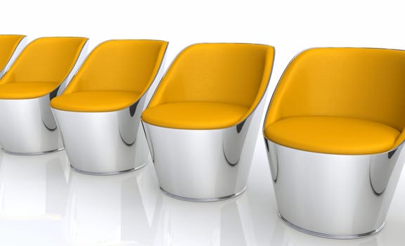 Clubchairs in a row - orange silver 2