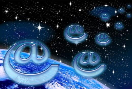 planet earth to air space on starry sky background
