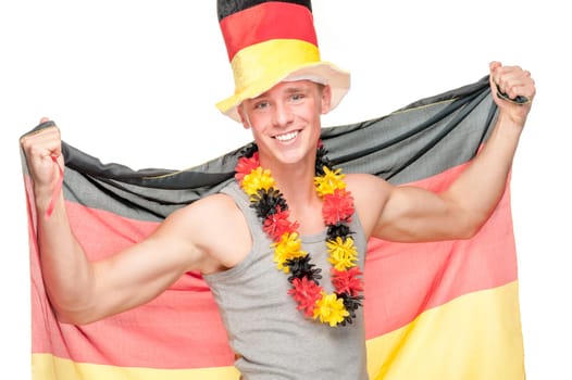 German football fan in front of white background