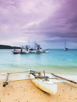 Traditional philippine boat in the tropical lagoon