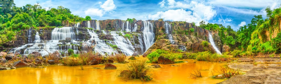Beautiful Pongour waterfall in Vietnam. Panorama