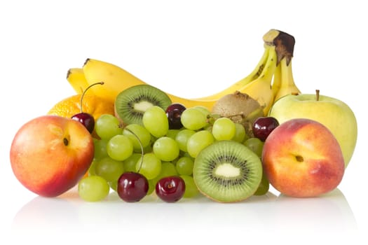 fresh assorted fruits over a white background