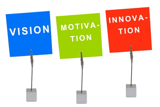 Colourful notepads and note holders: vision,motivation,innovation