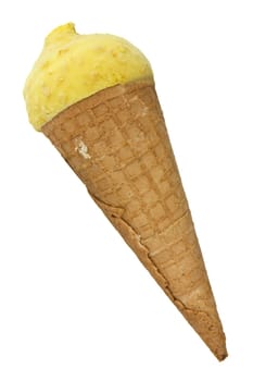 yellow ice cream with cone on white background