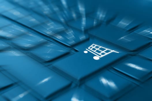 Online Shopping Concept - Detail of Key With Cart Symbol on Keyboard