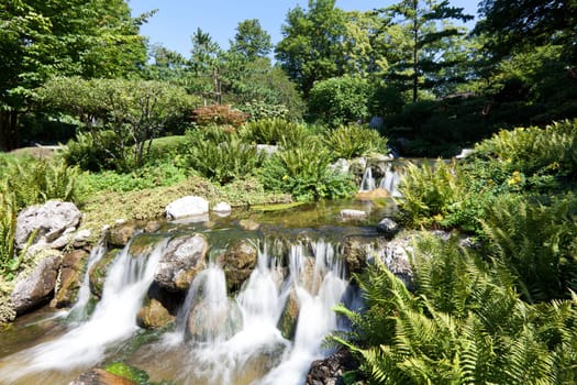 Waterfall in the Japanese garden,relaxation in the park