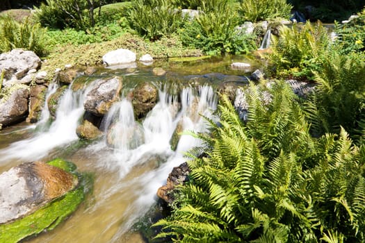 Waterfall in the Japanese garden,relaxation in the park