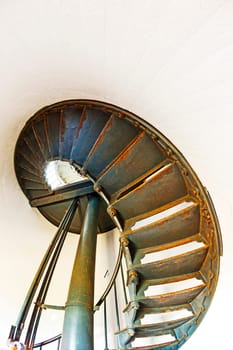 historic staircase inside famous Point Arena Lighthouse in California