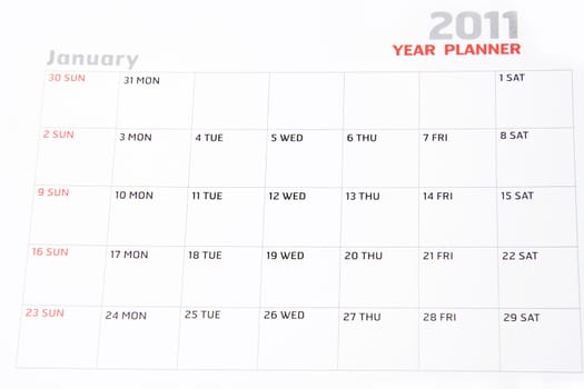 A leaf from the Day Planner for the month of January 2011