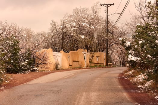 Adobe style house in winter