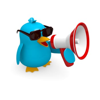 Blue bird with a megaphone