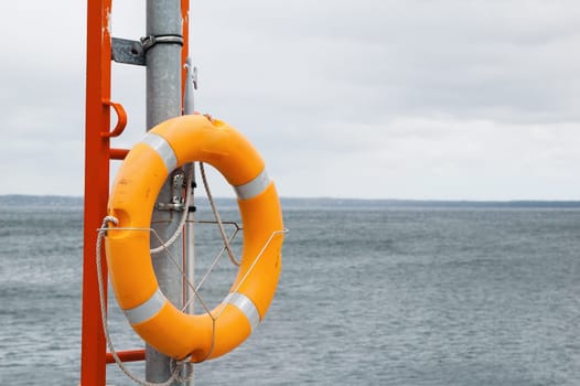 Lifebuoy ring on a background of the sea