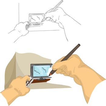 vector - hand drawing TV, isolated on background