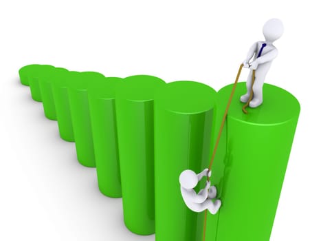 3d businessman helping another to climb on top of graph