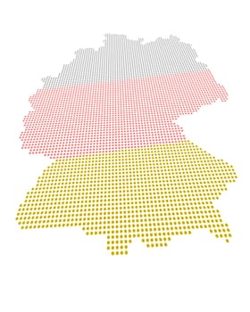 Perspective distorted map of Germany with dot grid in black,red,gold