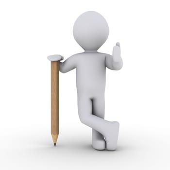 3d person is leaning on a wooden pencil