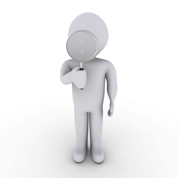 3d person looking through magnifier