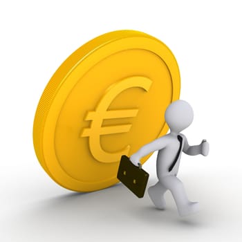 3d businessman is running away from falling euro coin
