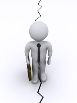 3d businessman is standing on the crack of the ground