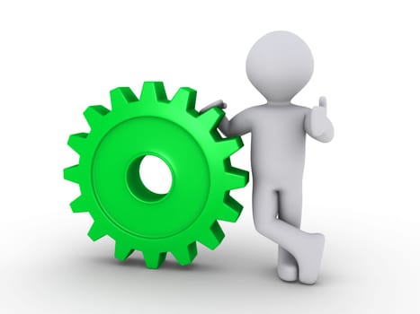 3d person holding a green cogwheel