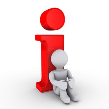 3d person is resting on red information symbol