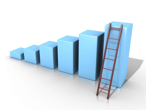 3d blue bar graph and a ladder
