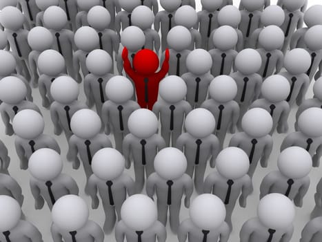 Many grey 3d businessmen and one red