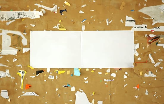 white paper and scraps paper on board
