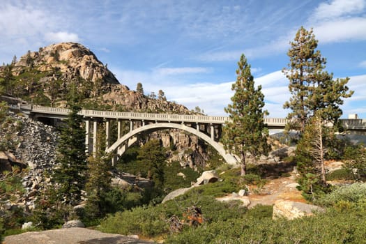Old Rainbow Bridge on the historic Route 40 near the summit of Donner Pass, Truckee, California, USA