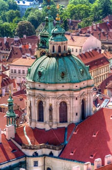 St Nikolas church, one of the most important buildings of baroque Prague, with a dominant dome and belfry.  Architects - K. Dientzenhofer, K.I. Dientzenhofer, A. Lugaro. Prague, Lesser Town, Czech republic, Europe.