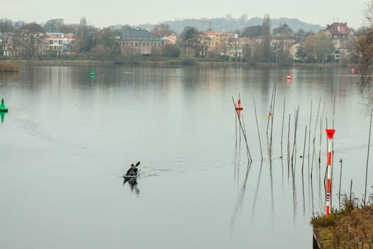 A paddler on the Glienicke Lake in Potsdam
