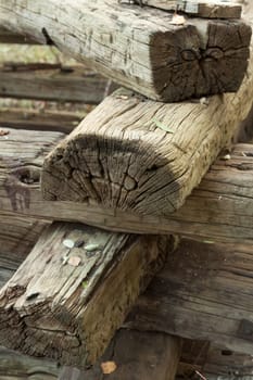 Stacked,weathered railway sleepers