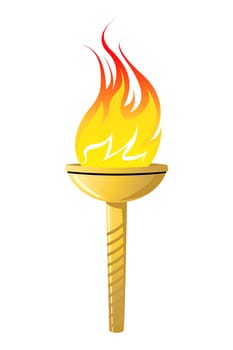 A golden flaming torch over white background