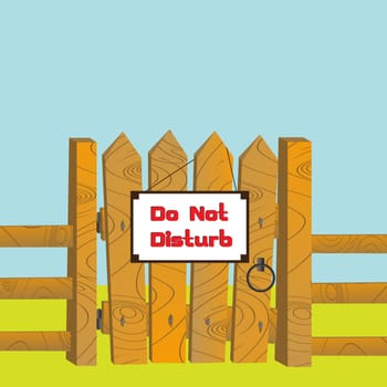 Cartoon style illustration of a wooden gate and fence with "Do Not Disturb"" sign posted."