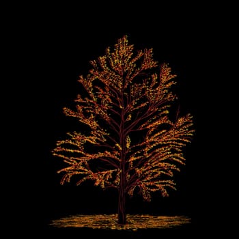 Beautiful autumn tree decoration, stylized brush drawing.