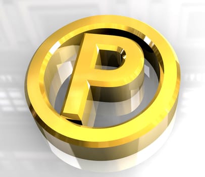 parking symbol in gold (3d made)