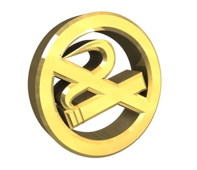 No smoking icon symbol in gold (3D made)