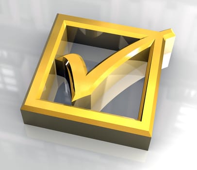 ok tick in gold - 3D made