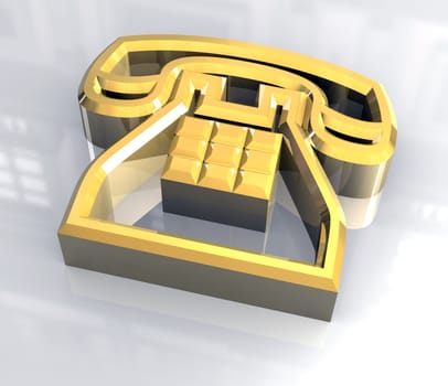 phone symbol in gold - 3d made