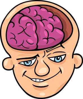 Humorous Cartoon Illustration of Brainy Man or Smart Guy