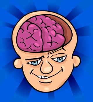 Humorous Cartoon Illustration of Brainy Man or Smart Guy