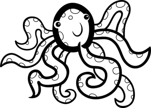 cartoon doodle illustration of cute octopus for coloring book