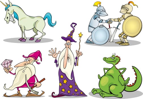 Cartoon Illustrations Set of Fairytale or Fantasy Characters